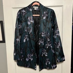 H&M Dark Green Floral Satin Blazer